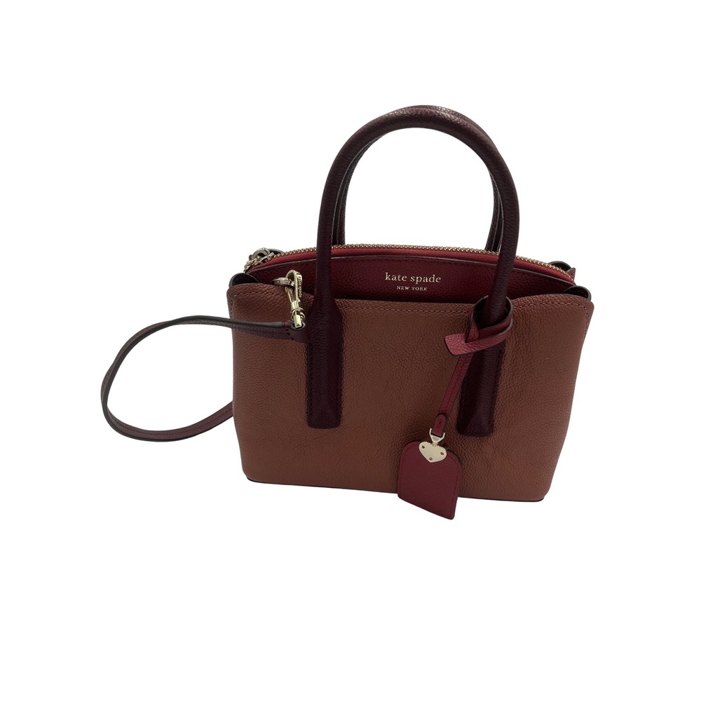 Kate Spade New York Small Satchel Pebbled Leather Crossbody Bag Burgundy Brown